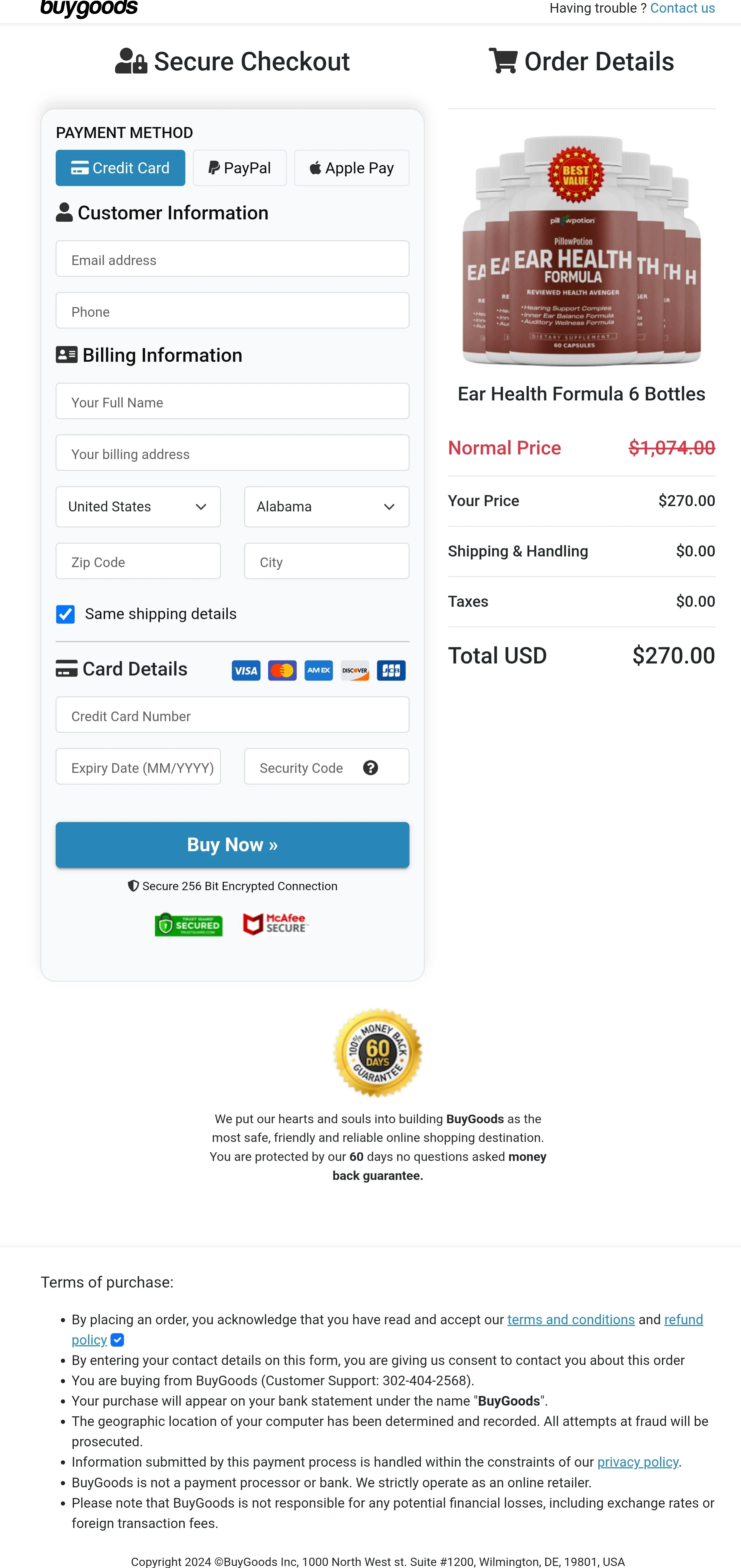 Ear Health Formula order form